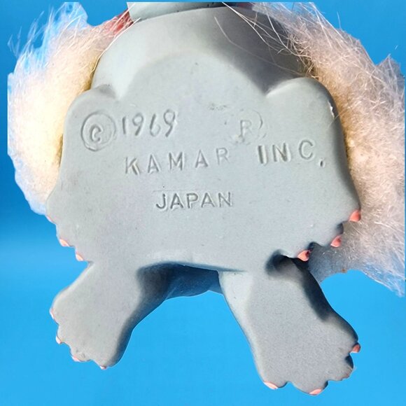 Blue Siamese Cat Kamar Mimi 1969 Vintage Fuzzy Hair Rubber Toy Japan Big Eye - Picture 10 of 10